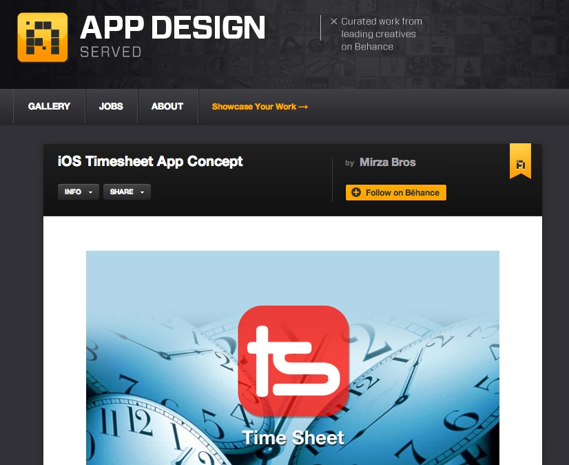 Featured on App Design Served – Time Sheet Concept